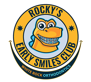 Early Smiles Club badge featuring Rocky the Orthosaurus